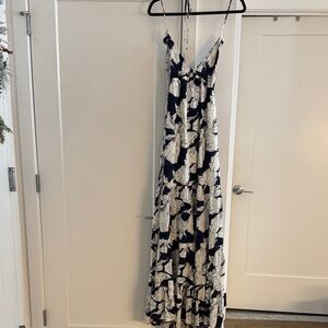 Elegant navy blue and White Floral Maxi Dress
